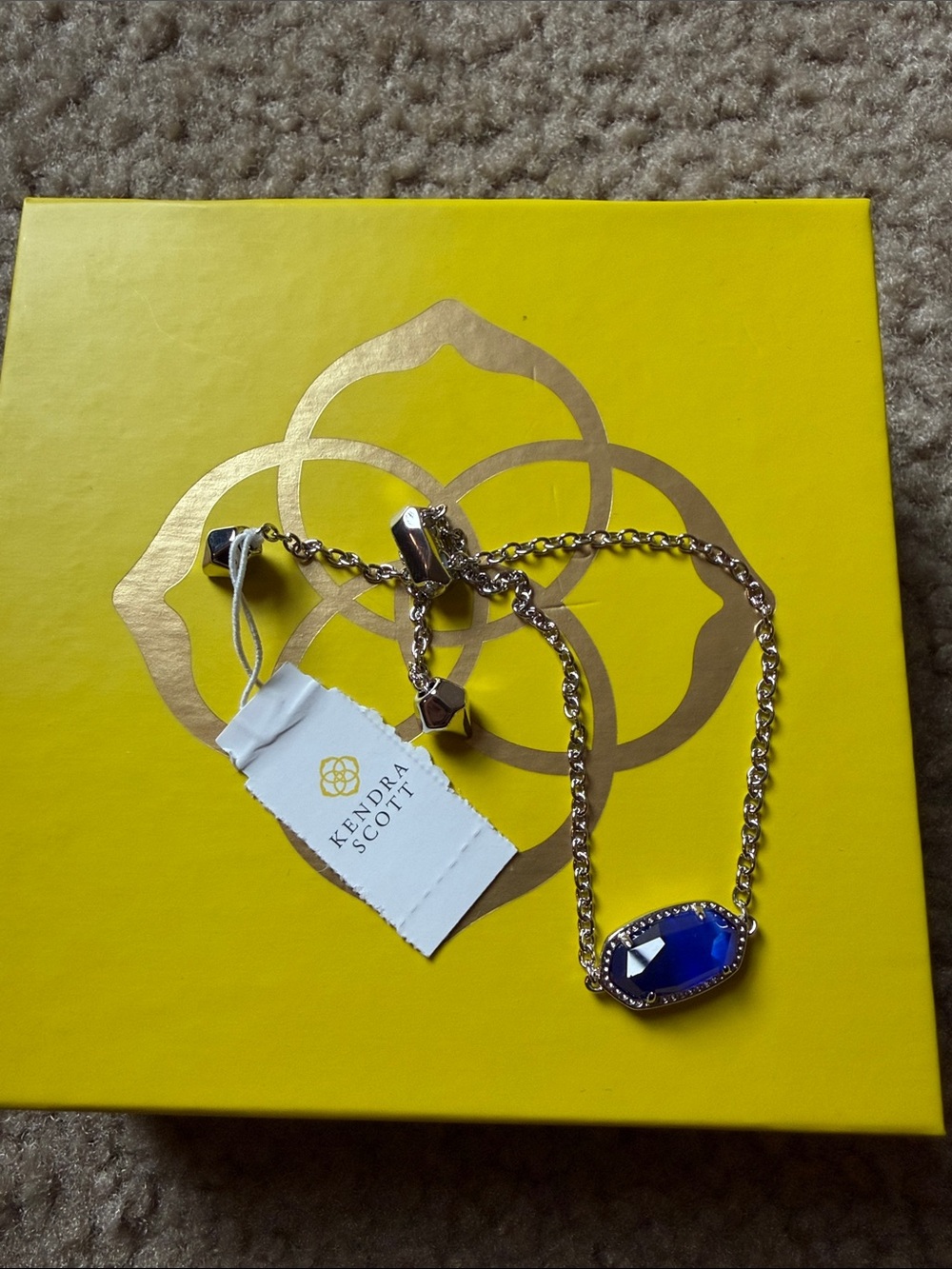 Kendra Scott Silver Elaina Bracelet with Royal Blue Faceted Pendant